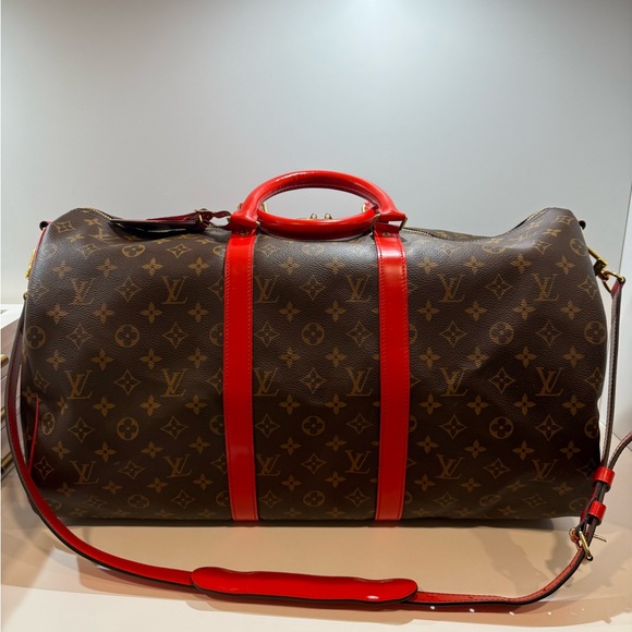 Louis Vuitton Monogram and Red Trim Keepall Bandouliere 50 - Picture 9 of 12